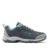 Championes de trekking y senderismo Columbia modelo Firecamp Fleece III, color gris con detalles en celeste y suela dentada. Confeccionados con parte superior textil, aislamiento térmico, forro polar interior, entresuela TechLite y suela de tracción Omni-Grip.