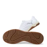 Championes de fútbol sala Puma modelo Tifosi Calcio Ls, color blanco con la franja característica de la marca en negro y suela de goma color caramelo.