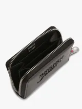 Billetera negra Tommy Jeans con acabado liso, cierre de cremallera perimetral y logo texturizado en relieve en la parte delantera.
