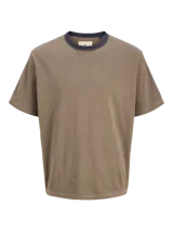 Remera de manga corta con cuello redondo en contraste, de corte holgado y diseño minimalista, confeccionada en algodón.