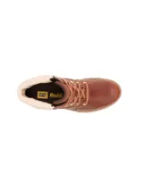 Botas de cuero color marrón Caterpillar modelo Fandom, con cuello tejido de punto beige, cordones al tone y suela de goma con plataforma.