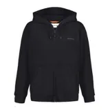 Campera con capucha y cierre frontal, confeccionada en tejido polar cepillado. Presenta bolsillos tipo canguro, puños y bajo acanalados, y cordones ajustables en la capucha. Incluye el logo de la marca bordado en el pecho.