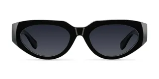 Gafas de sol negras con montura cat-eye y diseño de parte superior plana. Lentes polarizadas negras con protección UV400, recubrimiento anti-scratch y superhydrophobic.