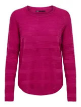 Sweater negro de punto acanalado con cuello redondo y manga larga, de calce regular.