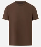 Remera de manga corta, cuello redondo y calce ajustado (slim fit), color gris claro, con textura acanalada vertical.