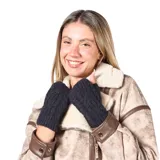 Guantes sin dedos de tejido de punto trenzado en color gris oscuro.