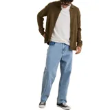 Buzo tipo cardigan de punto con botones frontales, cuello camisero y puños acanalados.