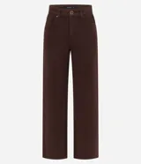 Pantalón blanco de corte recto, tiro alto, confeccionado en sarga de algodón.