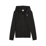 Campera deportiva con capucha y cierre frontal completo, confeccionada en tejido suave. Presenta un diseño minimalista en color negro con el logo de la marca estampado en contraste en el pecho.