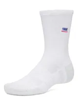 Medias deportivas de caña alta blancas, con diseño acanalado y bordado del número "1996" en color azul con una línea roja en la parte superior.