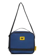 Lonchera unisex Caterpillar de color azul marino, con compartimento principal con cremallera y aislamiento térmico. Cuenta con correa ajustable para el hombro y presillas frontales para fijar accesorios.