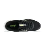 Championes de running Asics modelo Kabuki, color negro con detalles en blanco y verde neón. Presentan una malla transpirable en la parte superior, entresuela blanca amortiguada y suela de goma resistente.