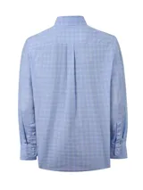 Camisa de manga larga de RKF con estampado de cuadros en tonos azules y verdes. Cuenta con cuello abotonado, cierre frontal de botones, bolsillo en el pecho con logo bordado y ajuste regular fit.