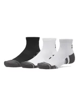 Pack de tres pares de medias deportivas cortas Under Armour Perf Tech, con amortiguación media, paneles de malla transpirable y soporte para el arco del pie. Incluye pares en color negro, blanco y gris.