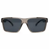 Lentes de sol polarizados con armazón de acetato gris translúcido y diseño cuadrado, con cristales oscuros.