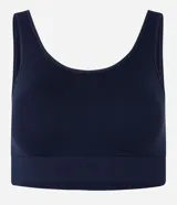 Top deportivo azul marino con copas removibles, escote redondo y breteles anchos.
