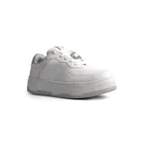 Championes deportivos de plataforma Via Marte modelo Kalea, color blanco con textura granulada y detalles en plateado en el talón. Presenta suela de goma robusta con el logo VM grabado en el lateral.