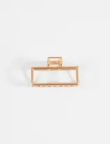 Broche para el pelo rectangular de metal dorado, con diseño geométrico hueco y cierre de pinza con resorte.
