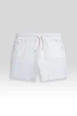 Short blanco de lino premium con cintura elástica y cordón de algodón.