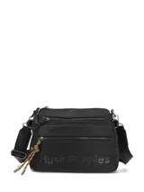 Morral Hush Puppies de color negro, modelo Havant Cross, confeccionado en material sintético con múltiples compartimentos con cierre. Cuenta con correa ajustable y tiradores decorativos.