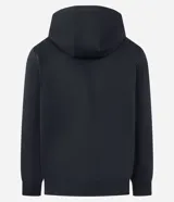 Campera deportiva Get Over de algodón y poliéster en color negro, con capucha con cordón ajustable, cierre frontal de cremallera, bolsillos laterales y puños elastizados.