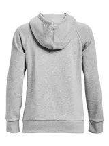 Buzo con capucha Under Armour, confeccionado en tejido polar de mezcla de algodón con interior cepillado. Presenta un diseño de corte clásico con bolsillo tipo canguro frontal, puños y bajo acanalados, y el logo de la marca estampado en el pecho.