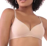 Soutien color beige, sin aros, con copas ligeramente moldeadas y tirantes ajustables.
