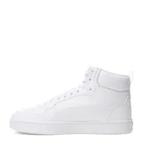 Championes Puma modelo Caven 2.0 Mid de caña media, inspirados en el básquet retro de los años 80. Presentan un diseño monocromático en color blanco con perforaciones en la puntera para mayor ventilación, cierre de cordones y suela de goma resistente.