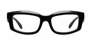 Lentes blueblocker con armazón cuadrado de acetato color negro brillante y protección contra luz azul y rayos UV.