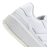 Championes Adidas Courtblock Bold de estilo urbano, color blanco, con diseño de plataforma y las icónicas tres tiras laterales en relieve.