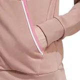 Campera Adidas Essentials Color marrón con interior de la capucha rosa, cierre frontal completo, bolsillos laterales con ribete blanco y logo bordado en el pecho.