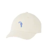 Gorro de visera curva Rip Curl de seis paneles, color beige, con un pequeño bordado azul de un tucán en el panel frontal.
