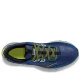 Championes de trail Saucony Aura TR, color azul con detalles en negro y amarillo.