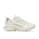 Championes de senderismo Merrell modelo Speed Strike 2, con diseño deportivo en tonos beige y crema. Presentan una parte superior de malla transpirable con refuerzos sintéticos, entresuela de espuma EVA para mayor estabilidad y suela de goma con tacos para un agarre superior.