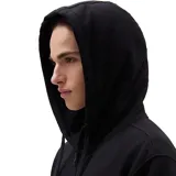 Campera negra con cierre, capucha y logo blanco de Vans estampado en el pecho.