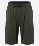 Bermuda deportiva masculina Get Over modelo alargado, confeccionada en microfibra color gris oscuro, con cintura elástica, cordón de ajuste y bolsillos laterales.