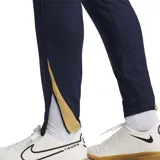 Pantalón deportivo Nike del Barcelona F.C., modelo Strike, color azul marino con el logo de Nike y el escudo del club bordados en tono dorado.