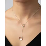 Cadena de plata 925 con diseño de doble corazón, uno fijo en la cadena y otro colgante en estilo corbatero.
