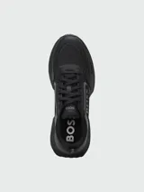 Championes deportivos negros marca BOSS modelo Jonah-Runn, con cordones y detalles en gris.