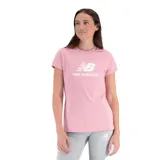 Remera rosa de algodón con logo de New Balance estampado en blanco en el pecho.