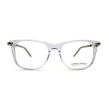 Armazón de anteojos Linea Roma con marco de acetato transparente y detalles enchapados en oro de 18k en las bisagras.
