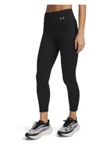 Calzas deportivas tobilleras Under Armour de color negro con cintura alta elástica, bolsillos laterales, detalles reflectantes y tecnología HeatGear para absorción del sudor.