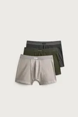Pack de tres bóxers para hombre en colores gris, verde militar y gris claro, con cintura elástica.