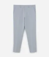 Pantalón de vestir gris claro, corte slim, con trabillas para cinturón, cierre tradicional, bolsillos laterales y traseros.