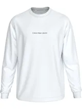 Remera blanca de manga larga Calvin Klein Jeans con cuello redondo y logo estampado en el pecho.