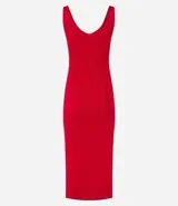 Vestido midi de punto texturizado, corte ajustado al cuerpo, con escote en V y breteles medianos.