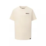 Remera de algodón color crema con cuello redondo, manga corta y logo de la marca estampado en el pecho en color marrón.