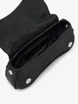 Cartera bandolera compacta Diesel Play Crossbody XS, de diseño curvo con acabado brillante plateado. Cuenta con el icónico logo Oval D en el frente y correa desmontable para llevarla cruzada o como clutch.