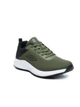 Championes de running Umbro modelo Argo, color verde militar con detalles en negro y suela blanca. Confeccionados en tejido de malla transpirable, cordones al tono y logo de la marca en el lateral.