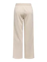 Pantalón de corte recto y tiro medio, confeccionado en tejido de algodón y poliéster. Presenta cintura elástica con cordón ajustable y diseño de pierna ancha.
